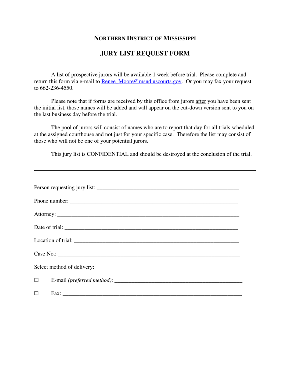 Jury List Request Form - Mississippi, Page 1