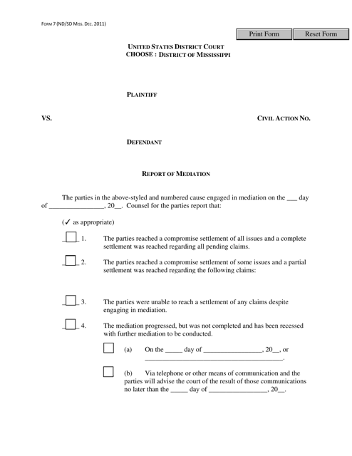 Form 7 Report of Mediation - Mississippi