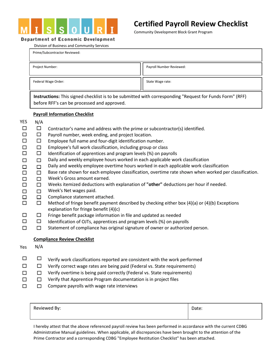 Certified Payroll Review Checklist - Missouri, Page 1
