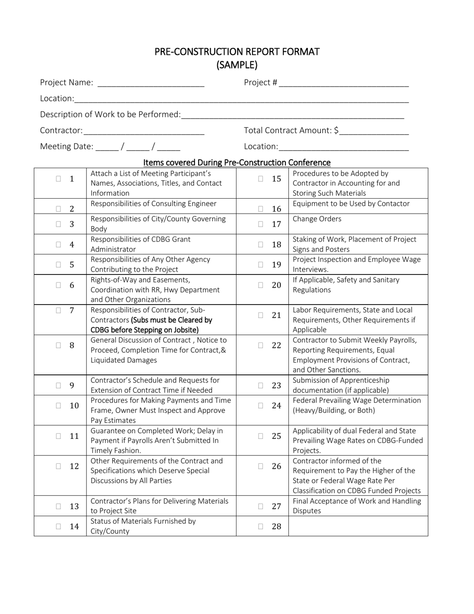 Pre-construction Report Format (Sample) - Missouri, Page 1
