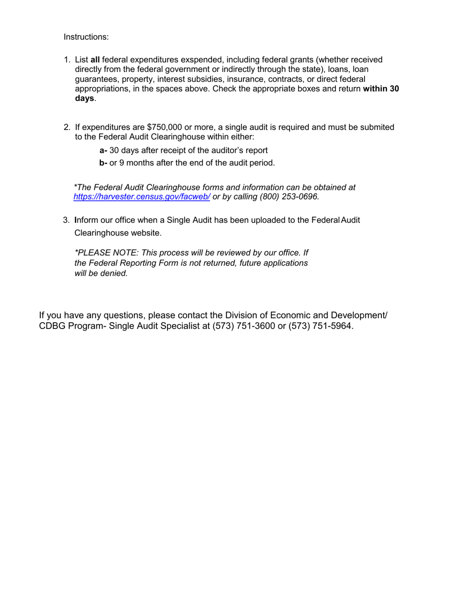 Community Development Block Grant (Cdbg) Program Federal Expenditures Reporting Form - Missouri, Page 2