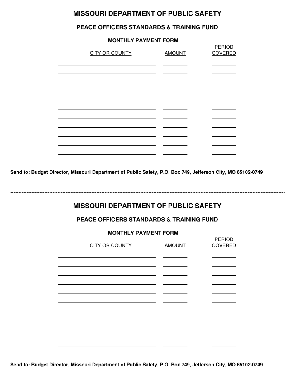 Peace Officers Standards  Training Fund Monthly Payment Form - Missouri, Page 1