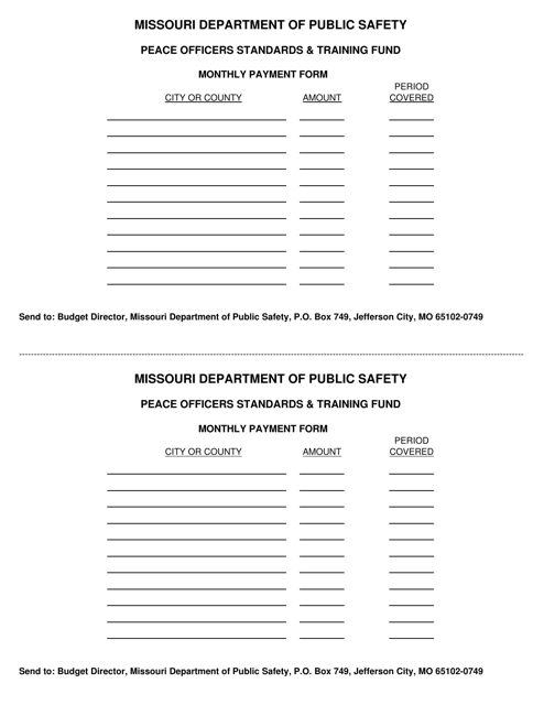Peace Officers Standards &amp; Training Fund Monthly Payment Form - Missouri