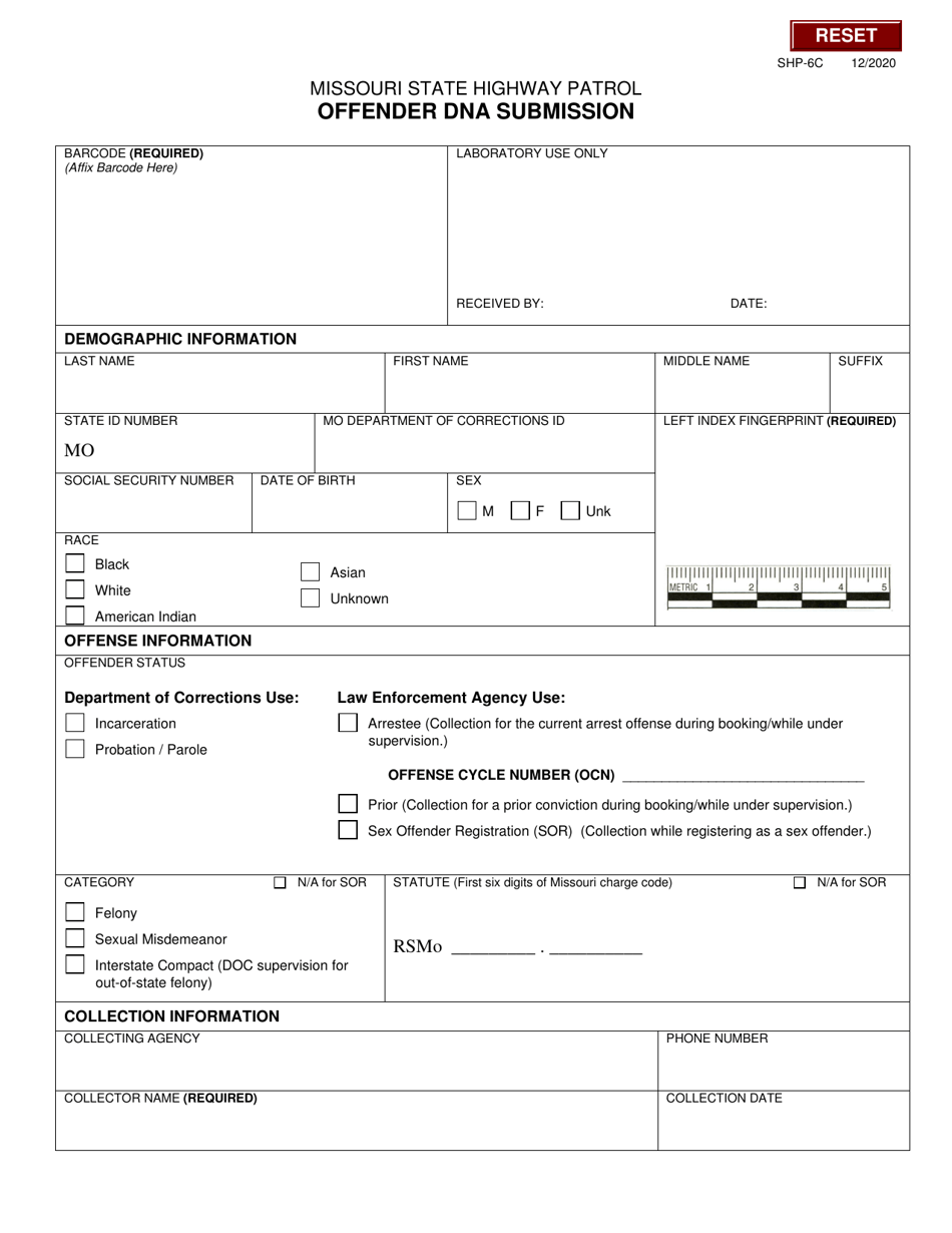 Form SHP-6C Offender Dna Submission - Missouri, Page 1