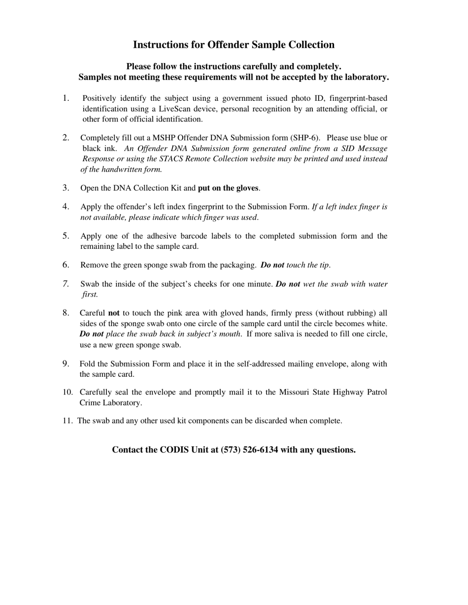 Form SHP-6C Offender Dna Submission - Missouri, Page 2
