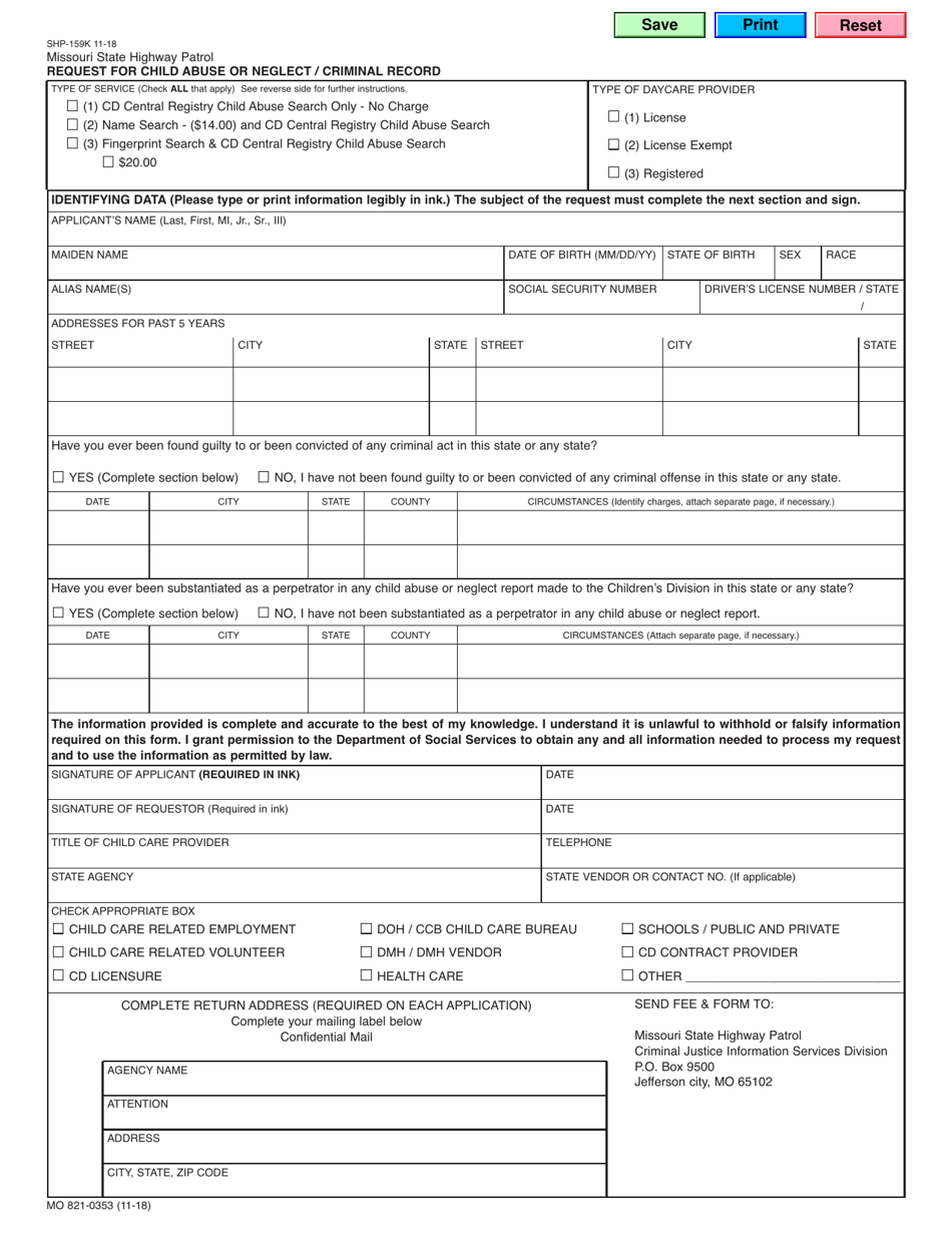 Form SHP159K Fill Out, Sign Online and Download Fillable PDF