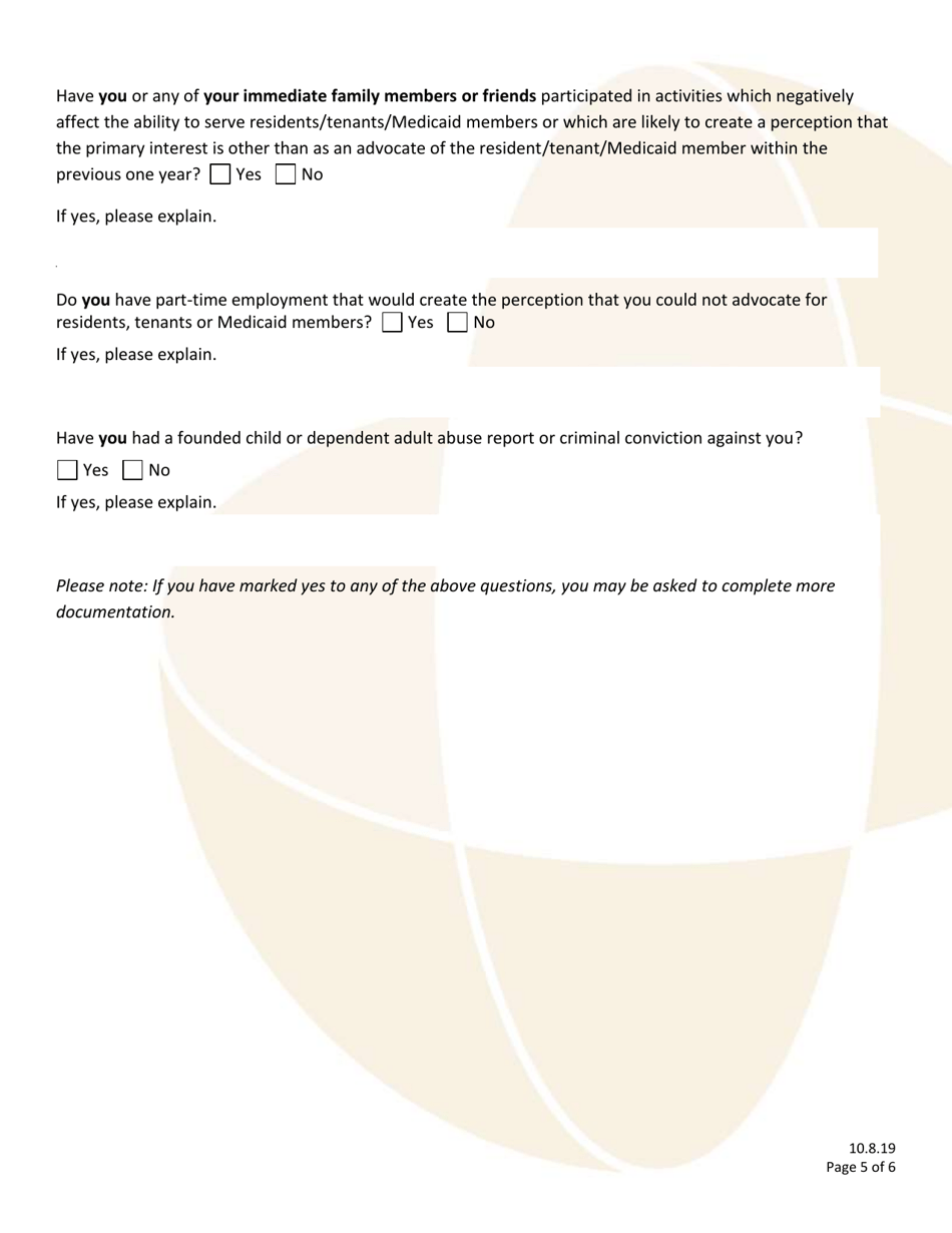 Certified Volunteer Long Term Care Ombudsman (Vop) Application - Iowa, Page 5