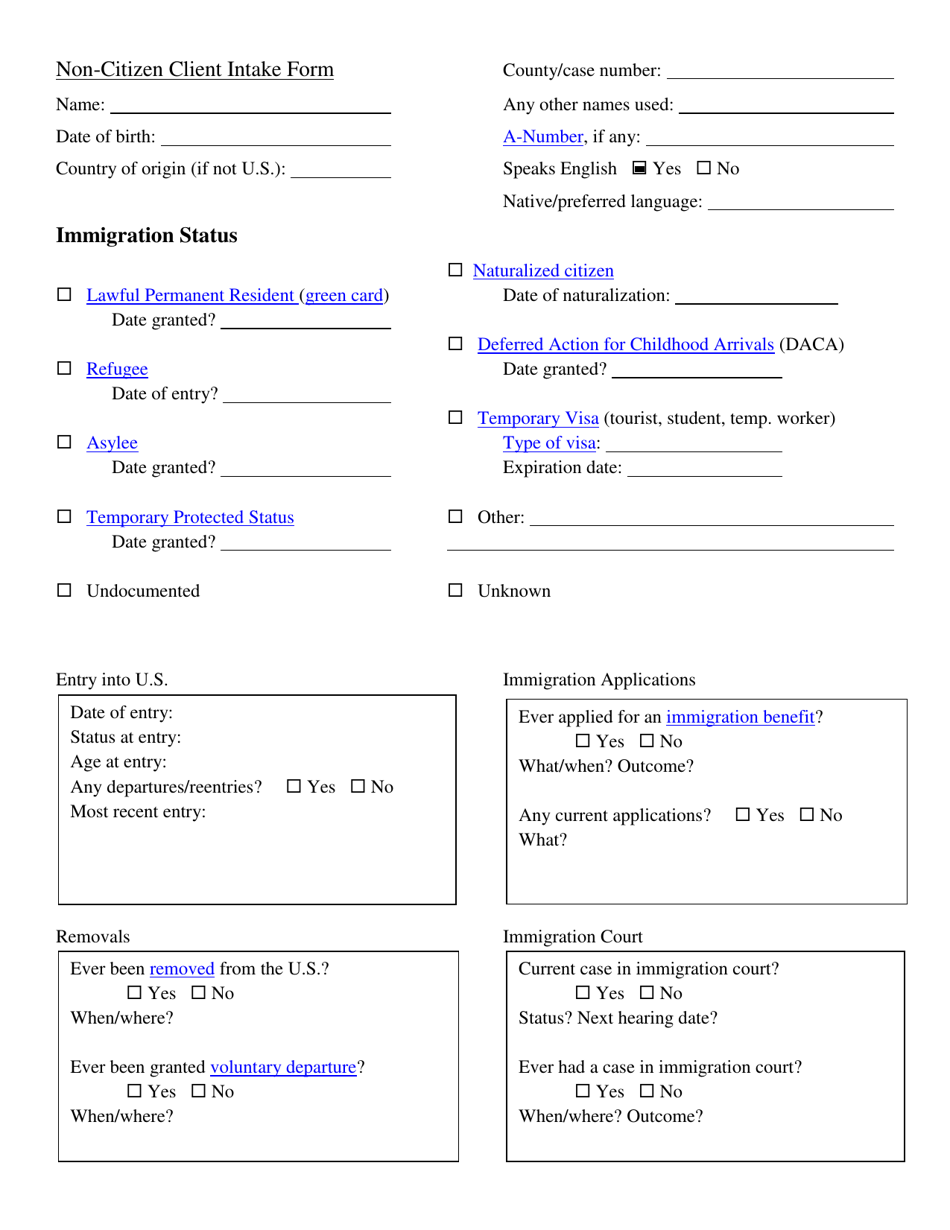 Non-citizen Client Intake Form - Iowa, Page 1