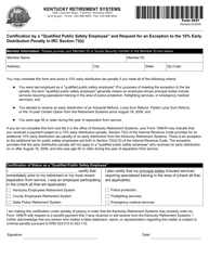 Document preview: Form 4527 Certification by a "qualified Public Safety Employee" and Request for an Exception to the 10% Early Distribution Penalty in IRC Section 72(T) - Kentucky