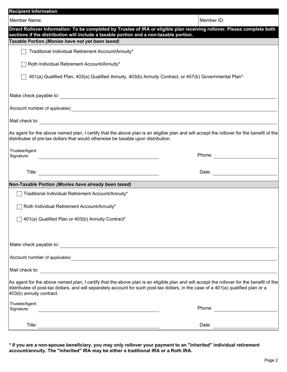 Form 6025 Direct Rollover / Direct Payment Election Form for a Member or a Beneficiary of an Eligible Rollover Distribution - Kentucky, Page 2