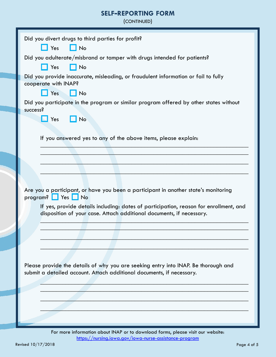 Self-reporting Form - Iowa, Page 4
