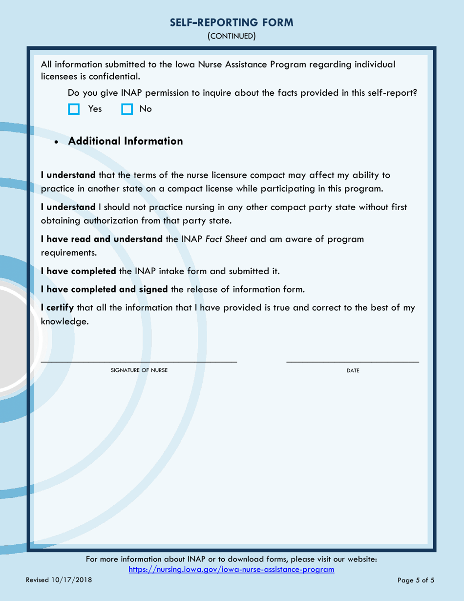 Self-reporting Form - Iowa, Page 5
