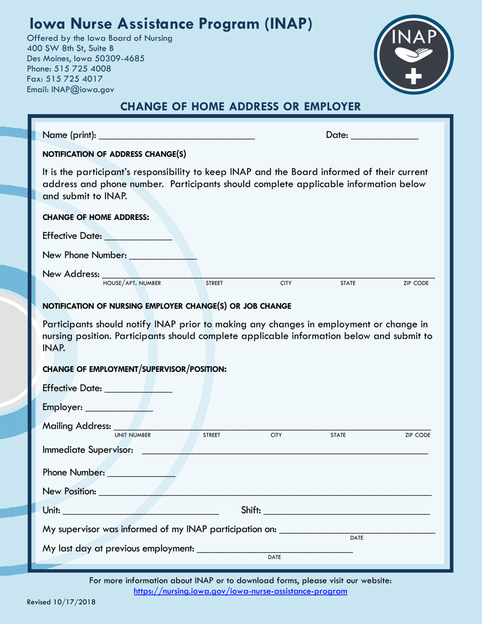 Change of Home Address or Employer - Iowa, Page 1