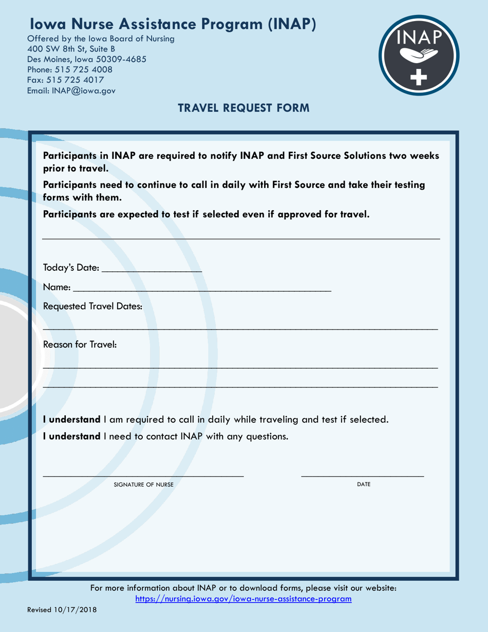 Travel Request Form - Iowa, Page 1