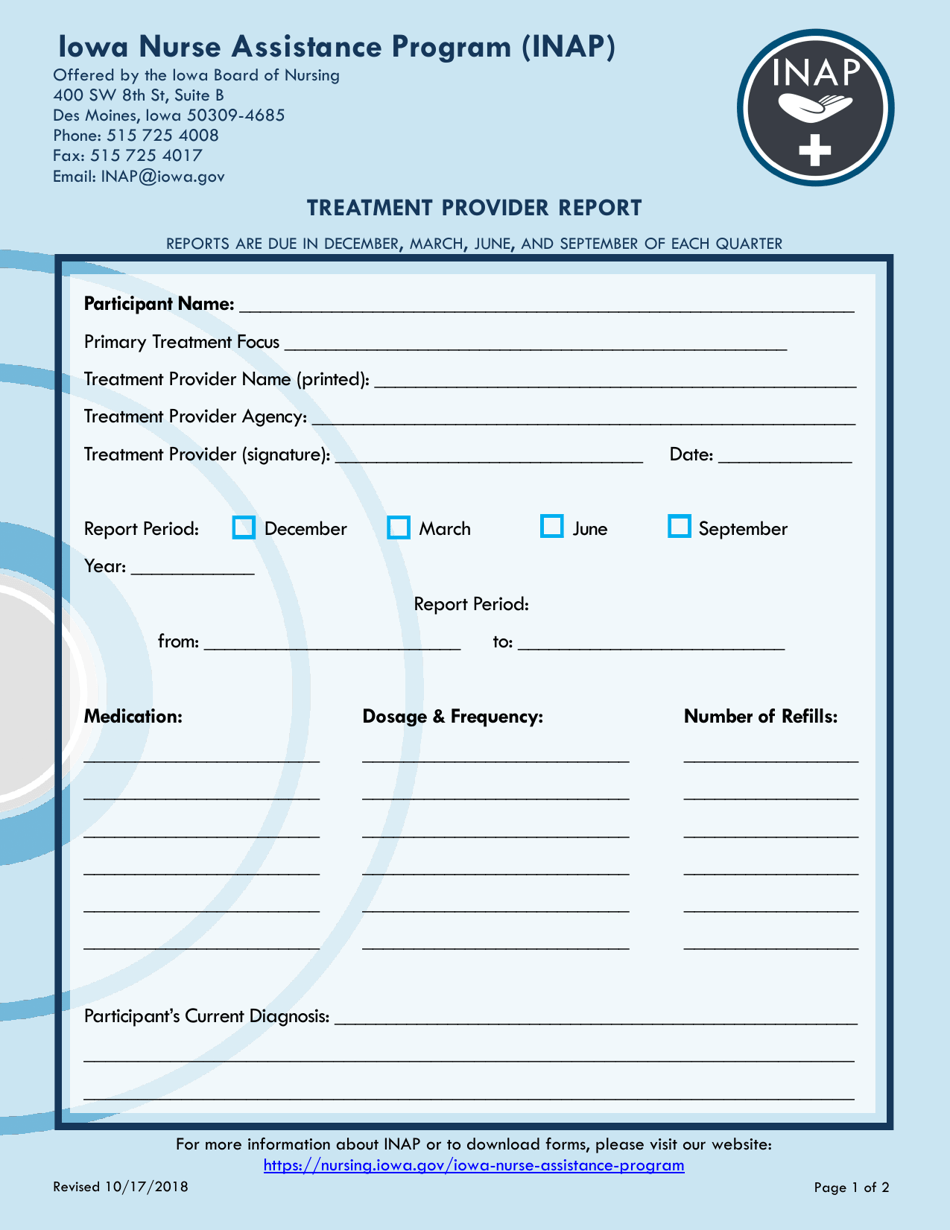 Treatment Provider Report - Iowa, Page 1