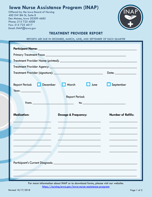 Treatment Provider Report - Iowa Download Pdf