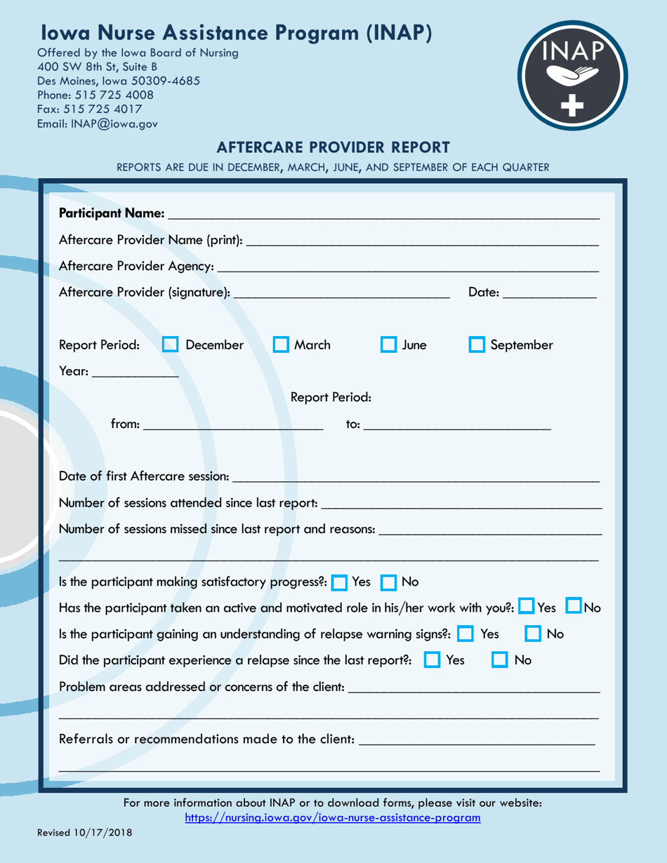 Aftercare Provider Report - Iowa, Page 1