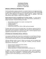 Document preview: Special Approval Application for Nursing Continuing Education - Iowa