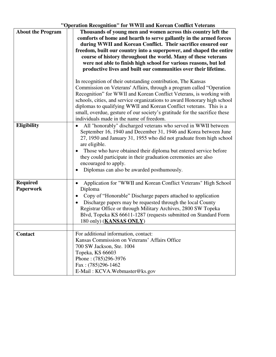 Application for operation Recognition Kansas Wwii and Korean Conflict Veterans - Kansas, Page 2