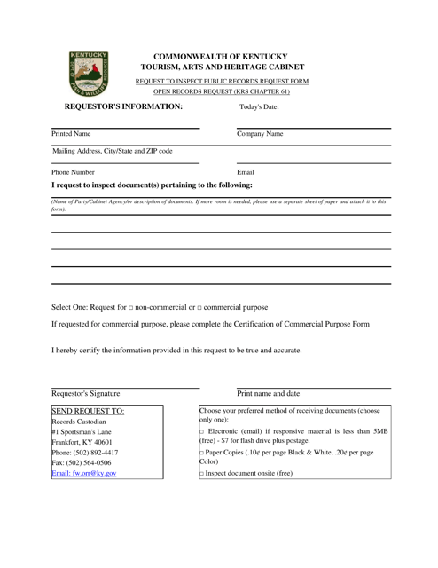 Request to Inspect Public Records Request Form - Open Records Request - Kentucky Download Pdf