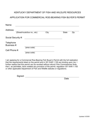 Document preview: Application for Commercial Roe-Bearing Fish Buyer's Permit - Kentucky