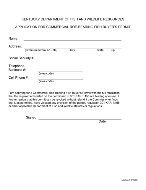 Application for Commercial Roe-Bearing Fish Buyer's Permit - Kentucky Download Pdf