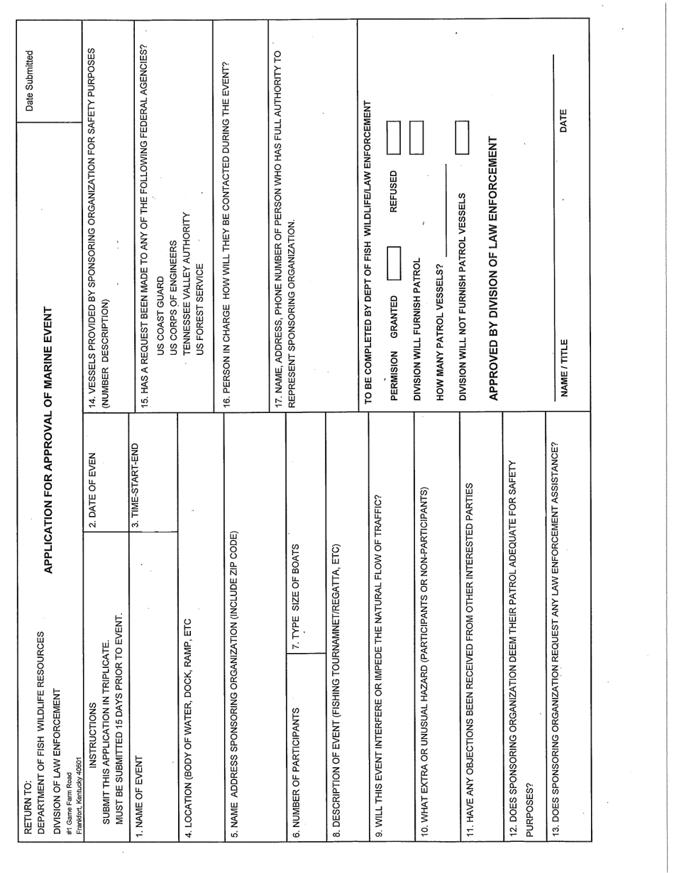 Application for Approval of Marine Event - Kentucky, Page 1