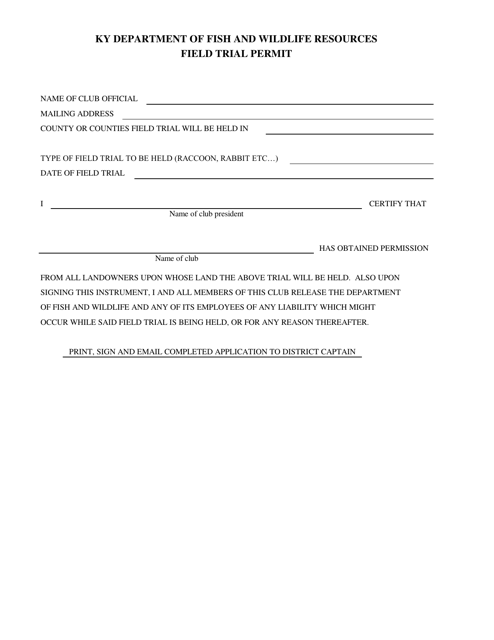 Field Trial Permit - Kentucky Download Pdf