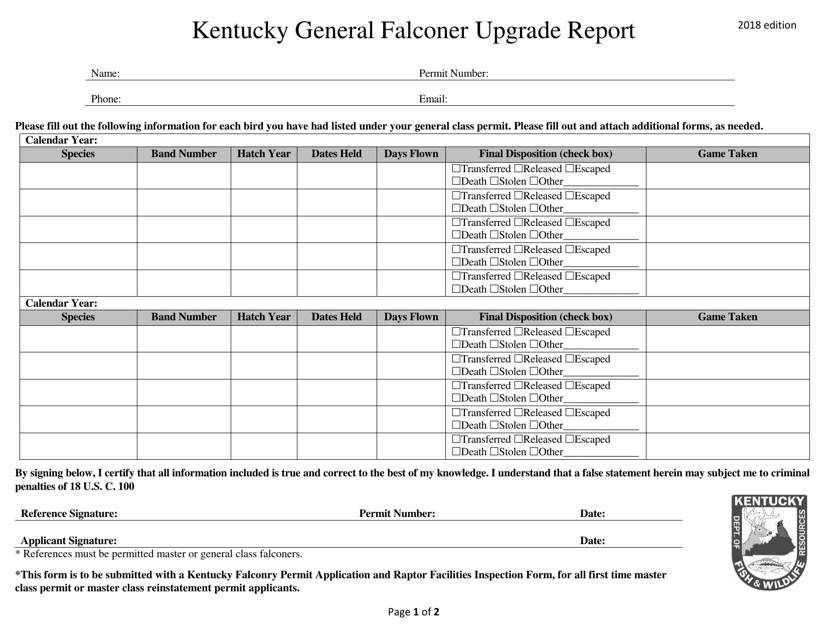 Kentucky General Falconer Upgrade Report - Kentucky