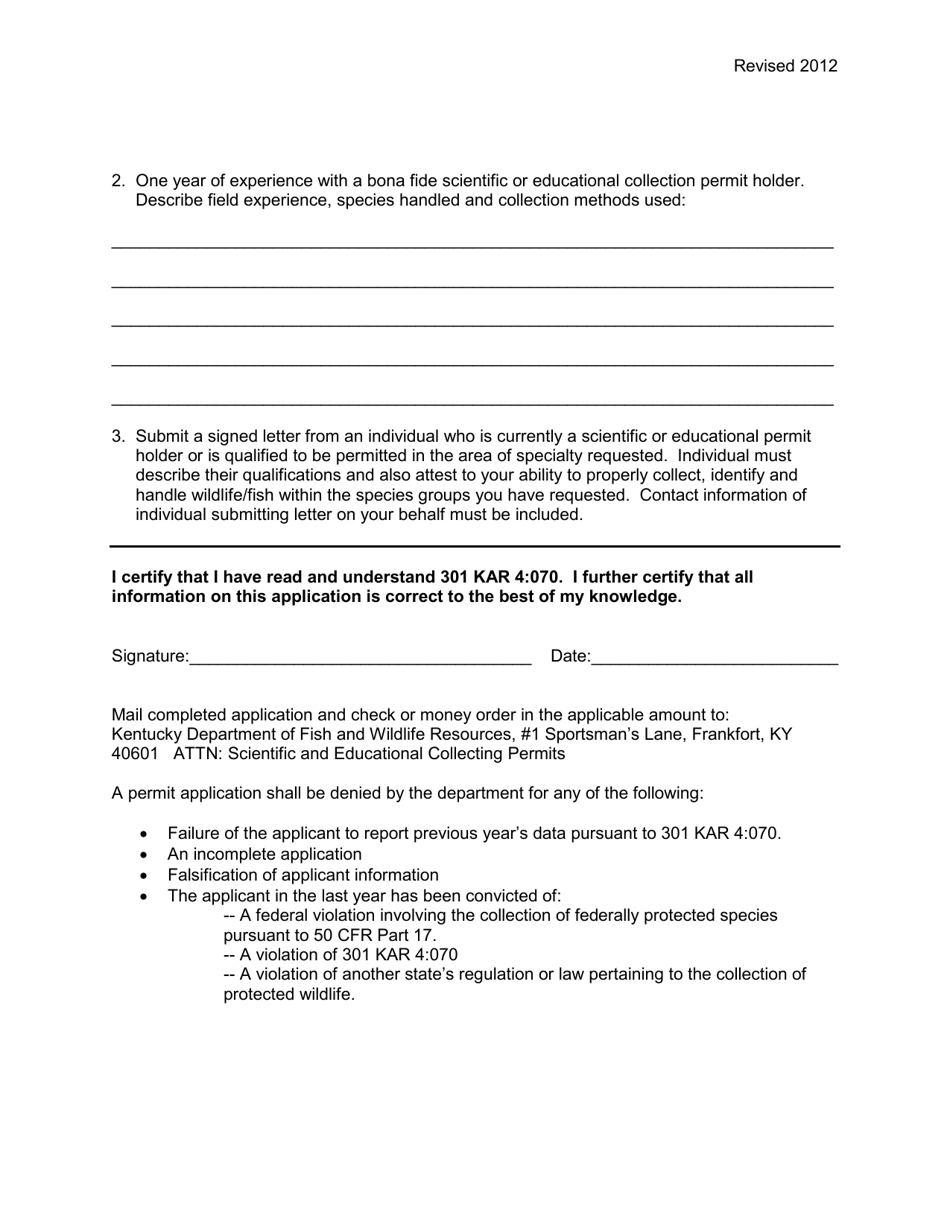 Scientific and Educational Collection Permits and Agent of the State Designation - Kentucky, Page 3