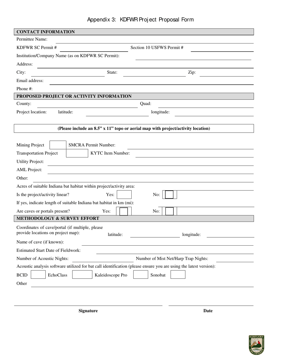 Appendix 3 Kdfwr Project Proposal Form - Kentucky, Page 1