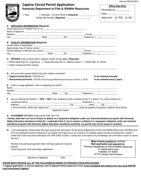 Captive Cervid Permit Application - Kentucky Download Pdf