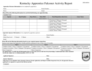 Document preview: Kentucky Apprentice Falconer Activity Report - Kentucky