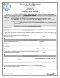 KREC Form 200 Acceptance and Release Form - Kentucky