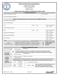 KREC Form 201 License Status and Personal Information Update Form - Kentucky