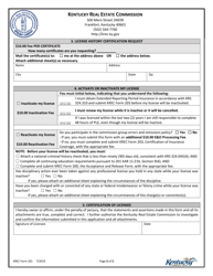 KREC Form 201 License Status and Personal Information Update Form - Kentucky, Page 2