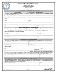KREC Form 202 Company Information Update Form - Kentucky, Page 2