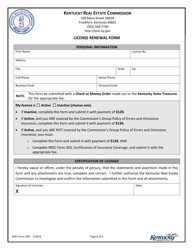 KREC Form 208 License Renewal Form - Kentucky