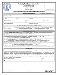 KREC Form 101 Education Provider Application &amp; Renewal Form - Kentucky