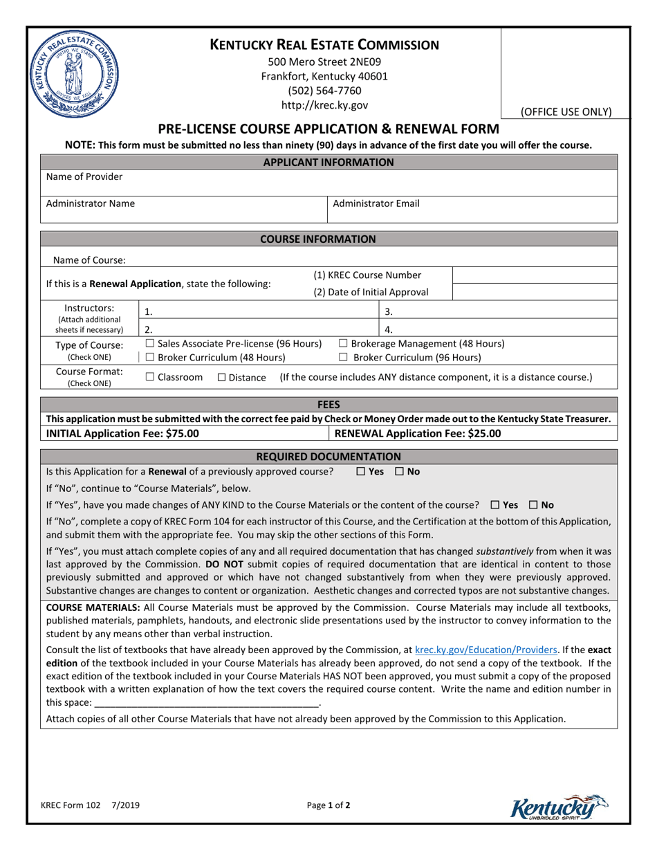 Kref Form KREC Form 102 - Fill Out, Sign Online and Download Fillable PDF ...