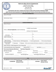 KREC Form 103 Continuing and Post-license Education Course Application &amp; Renewal Form - Kentucky