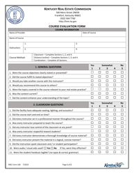KREC Form 106 Course Evaluation Form - Kentucky