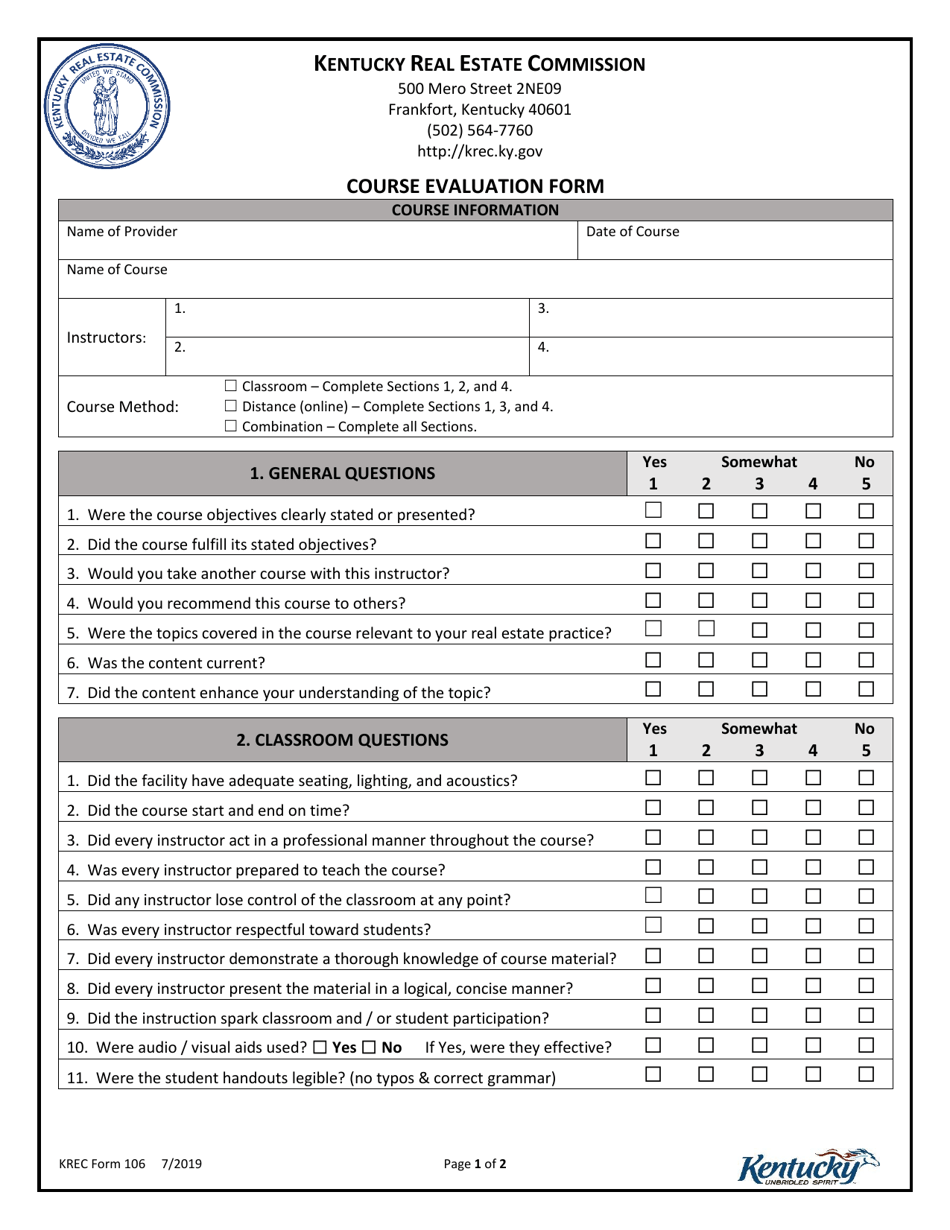 Kref Form KREC Form 106 - Fill Out, Sign Online and Download Fillable PDF ...