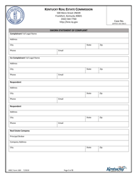 KREC Form 300 Sworn Statement of Complaint - Kentucky, Page 2