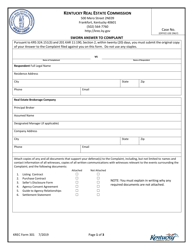 KREC Form 301 Sworn Answer to Complaint - Kentucky