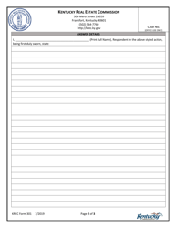 KREC Form 301 Sworn Answer to Complaint - Kentucky, Page 2