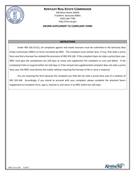 KREC Form 302 Sworn Supplement to Complaint Form - Kentucky