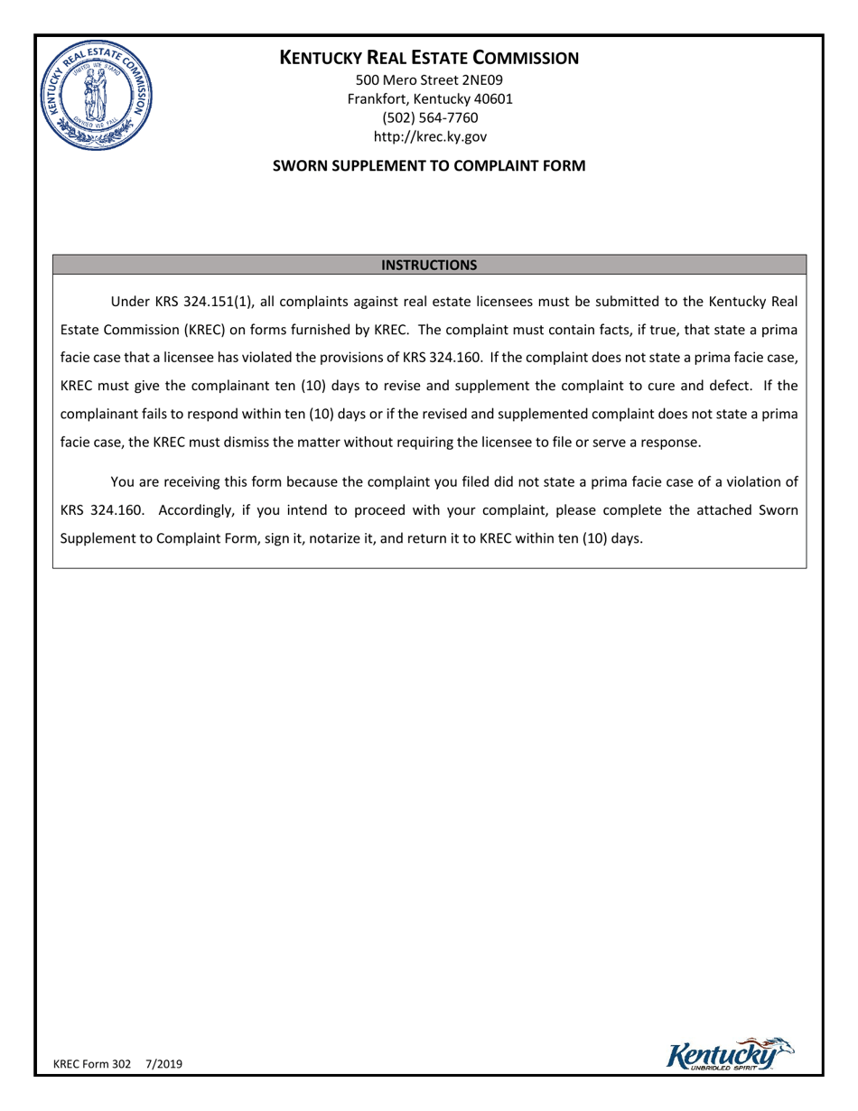 Kref Form KREC Form 302 - Fill Out, Sign Online and Download Fillable PDF ...