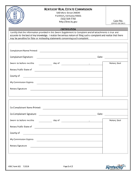 KREC Form 302 Sworn Supplement to Complaint Form - Kentucky, Page 3
