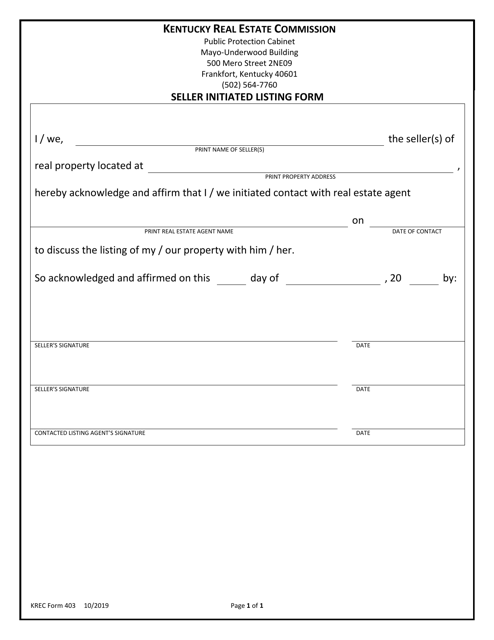 KREC Form 403  Printable Pdf
